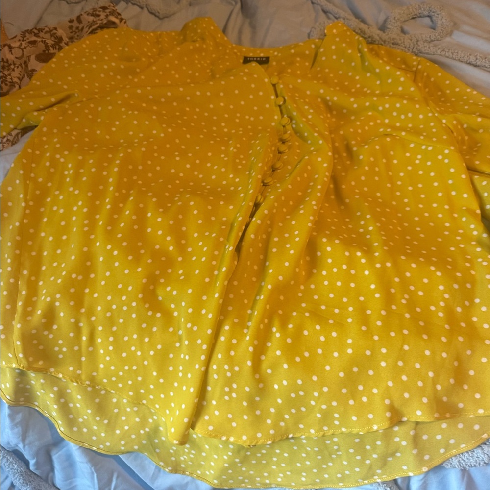 Torrid Mustard Blouse with White Dots
